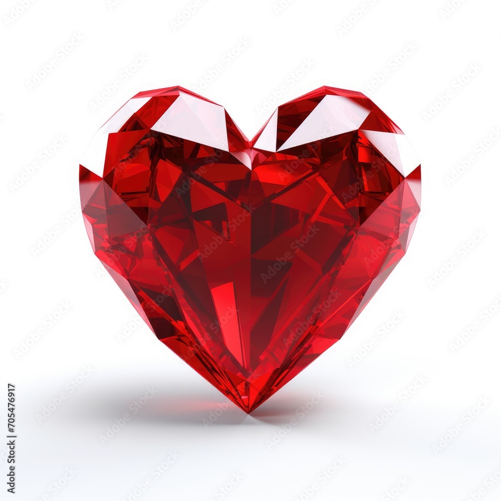 Red heart shaped diamond on isolate white background