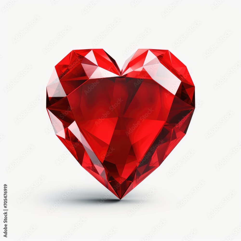 Red heart shaped diamond on isolate white background