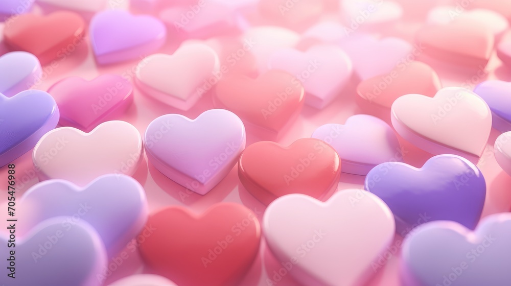 Pink and purple hearts on pastel pink background, Valentine Day background