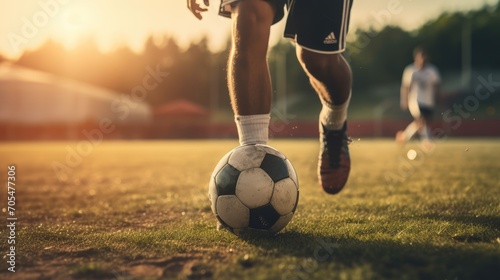 Close up photo of playing soccer, AI generated Image photo