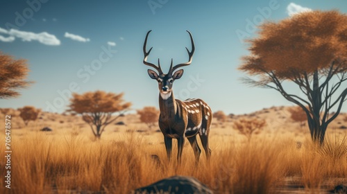 Deer in the savanna  AI generated Image