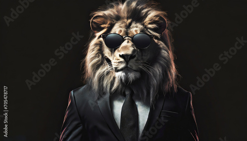 portrait of a strong lion  with sunglass