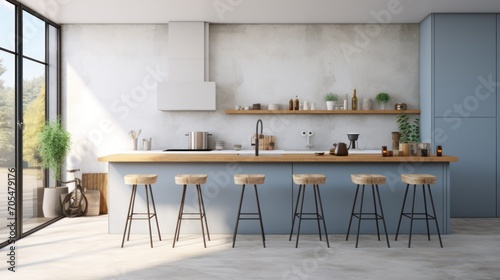 Modern luxury design kitchen room interior, dining island table  © CStock