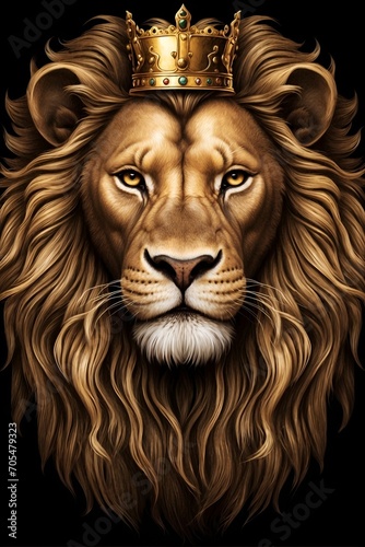 portrait of a lion  golden lion head with crown  lion king 