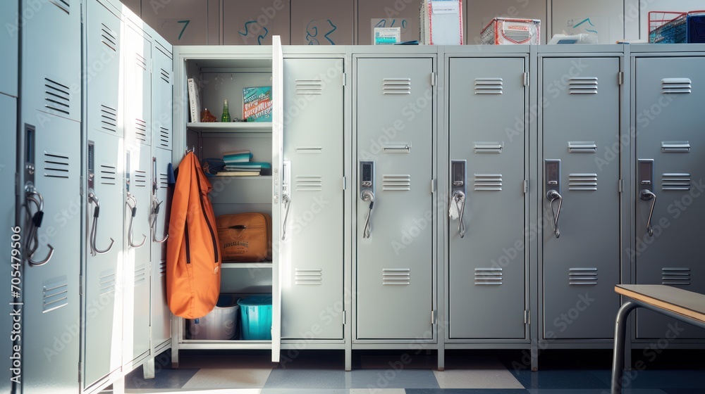 Photograph of Open locker in high school Stock Photo Adobe Stock