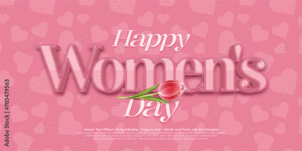 3d happy womens day vector editable text effect with tulips on pink color theme 3d happy womens day vector editable text effect with tulips on pink color theme