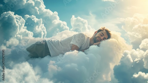 Man sleeping on a cloud, AI generated Image photo