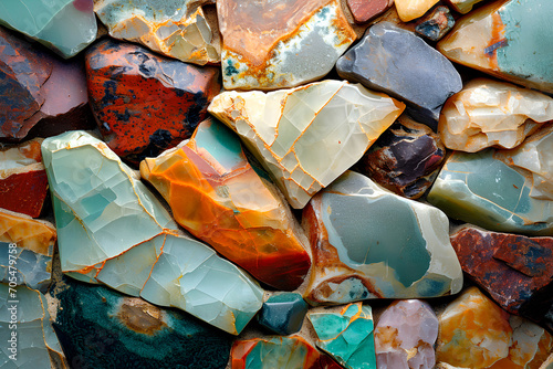 A mosaic stone texture composed of gemstones, creating a visually appealing background. © Uliana