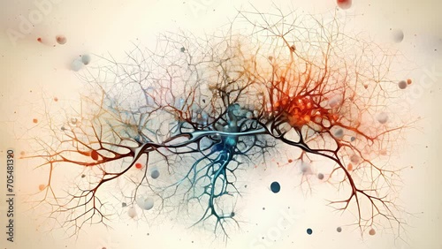 A drawing of neurons firing in a schematic brain. Psychology art concept. photo