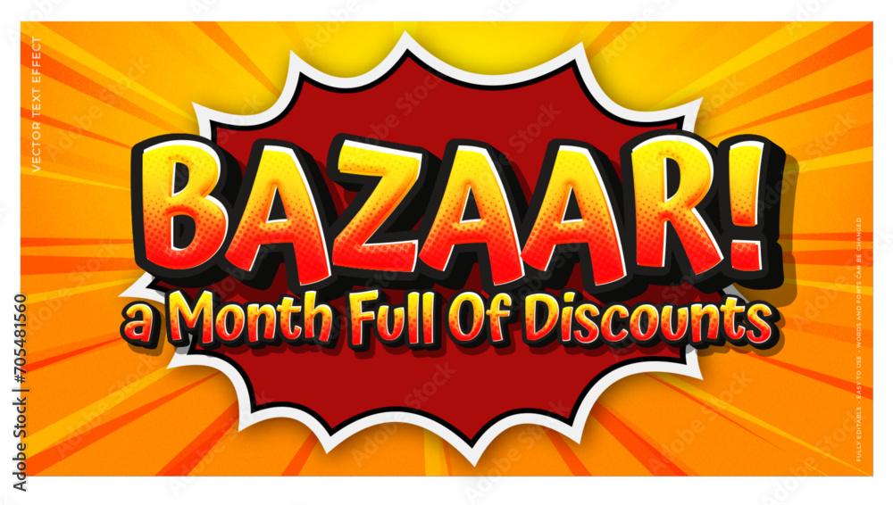 Fototapeta premium Text effect Bazaar offer banner comic style template