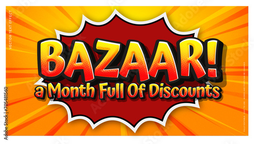 Text effect Bazaar offer banner comic style template