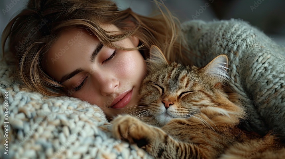 Woman Lies Bed Cat Dog, Desktop Wallpaper Backgrounds, Background HD For Designer