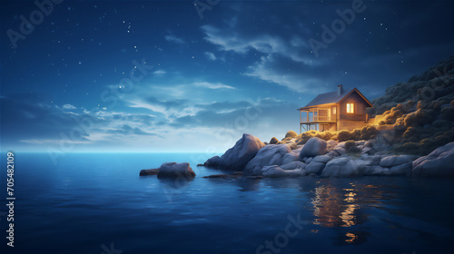 cottage in the sea at the night © Maizal
