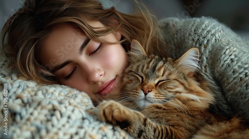Woman Lies Bed Cat Dog  Desktop Wallpaper Backgrounds  Background HD For Designer