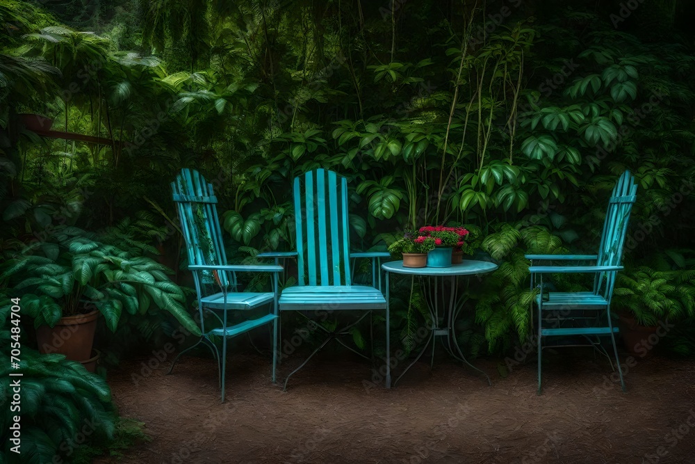 table and chairs in garden