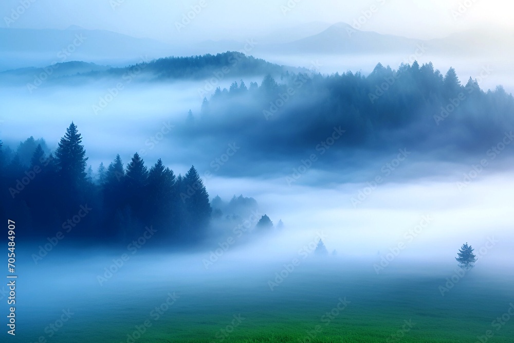 Fototapeta premium Beautiful misty morning in the mountains