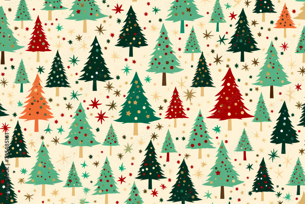 Obraz premium Christmas tree pattern with stars and snowflakes on white background.