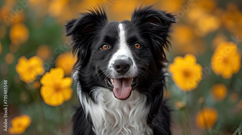 Portrait Happy Border Collie Dog Spring, Desktop Wallpaper Backgrounds, Background HD For Designer © PicTCoral