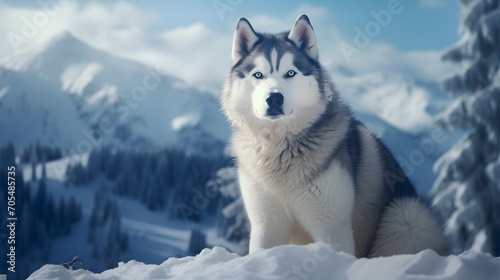 siberian husky in the snow photo