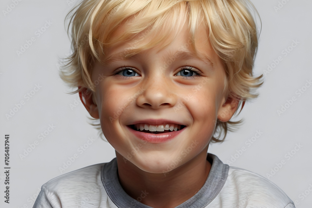 Studio portrait of an adorable young boy with messy blond hair smiling. Studio portrait of an adorable young boy with messy blond hair smiling.