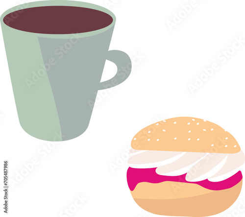 Shrovetide buns clip art. Semla Buns with whipped cream and raspberry jam.