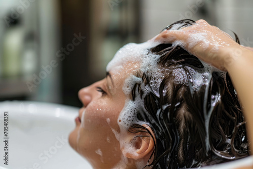 Woman having her hair washed in hair salon