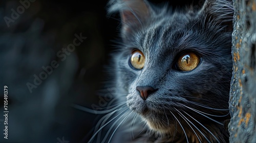 Grey Cat Peeps Out Corner Animal, Desktop Wallpaper Backgrounds, Background HD For Designer