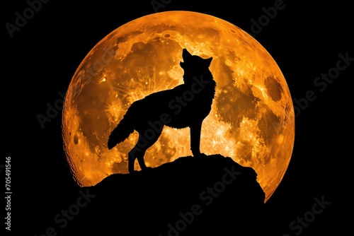 A wolf howls at the moon.