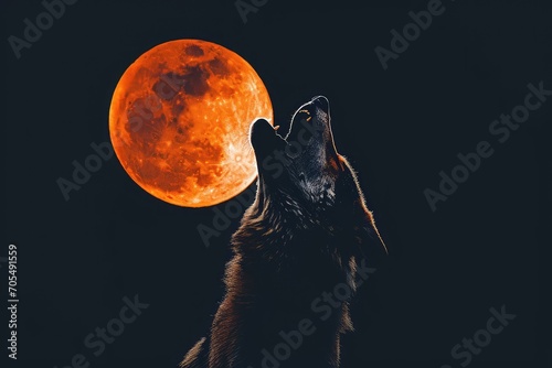 A wolf howls at the moon. photo