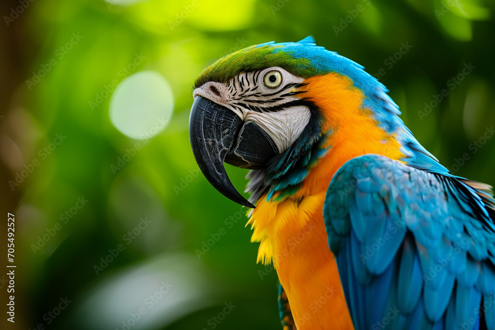 Blue and Yellow Macaw Close-Up in Natural Habitat Blue and Yellow Macaw Close-Up in Natural Habitat