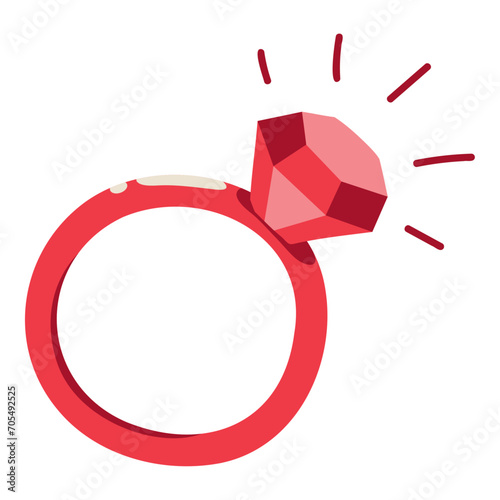 Hand Drawn Wedding Ring, Cartoon Engagement Diamond Ring. Element for Valentines Day, Wedding and Love Concept Vector Illustration.