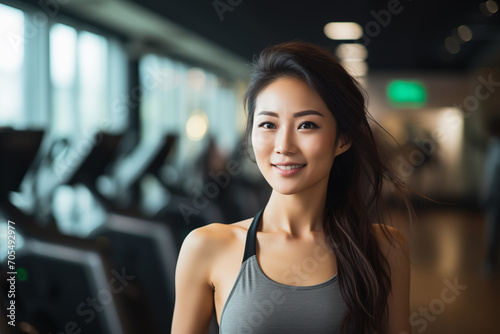 Free Download Portrait of a beautiful cute and charming asian women in fitness center. - GFXLoad