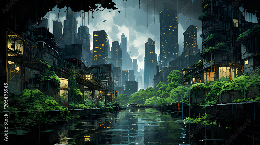 Fototapeta premium Eco-Fusion Metropolis: The Harmony of Urban and Green Spaces