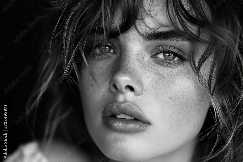 black and white woman portrait, AI generated black and white woman portrait, AI generated