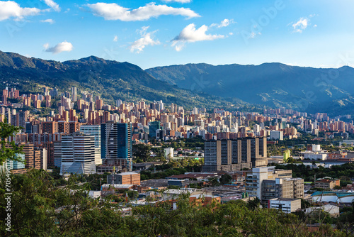 Fototapeta Naklejka Na Ścianę i Meble -  Cityscape view of Medellin, second-largest city in Colombia after Bogota. Capital of the Colombian department of Antioquia. Colombia