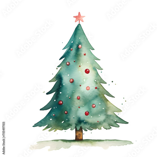 watercolor cute Christmas tree illustration clipart