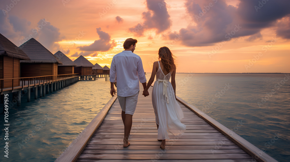 Fototapeta premium Newlyweds enjoying a romantic honeymoon in the maldives