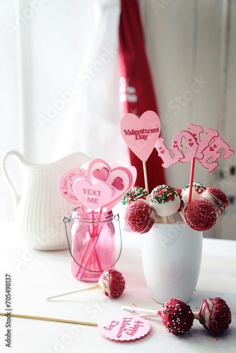 Closeup of cake pops for Valentine's Day