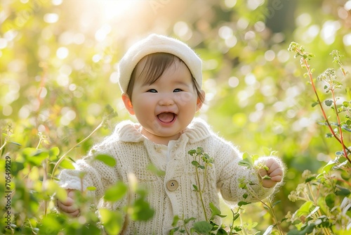 日本人の笑顔の赤ちゃん（お花・部屋・野原） © Maki_Japan