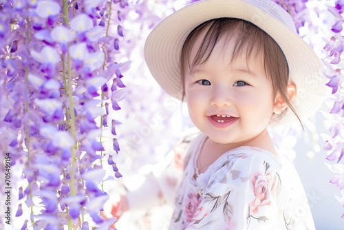 日本人の笑顔の赤ちゃん（お花・部屋・野原）