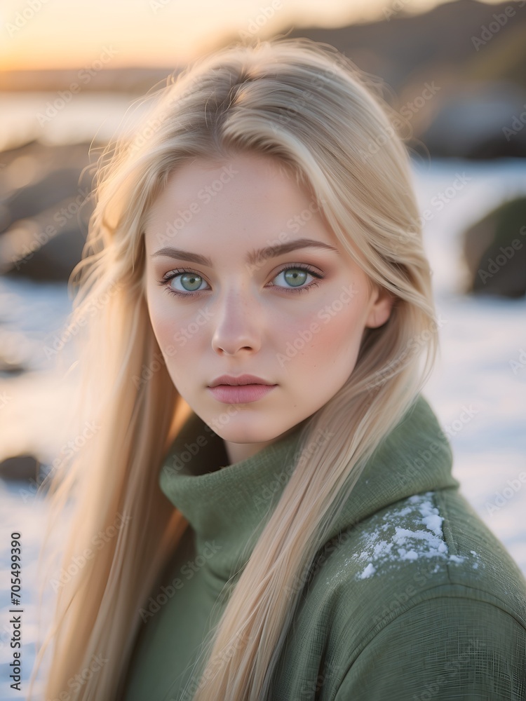 Beautiful woman with straight blond hair, light blue eyes, uneven skin, distinctive, unconventional and vulnerable appearance, Beautiful woman with straight blond hair, light blue eyes, uneven skin, distinctive, unconventional and vulnerable appearance,
