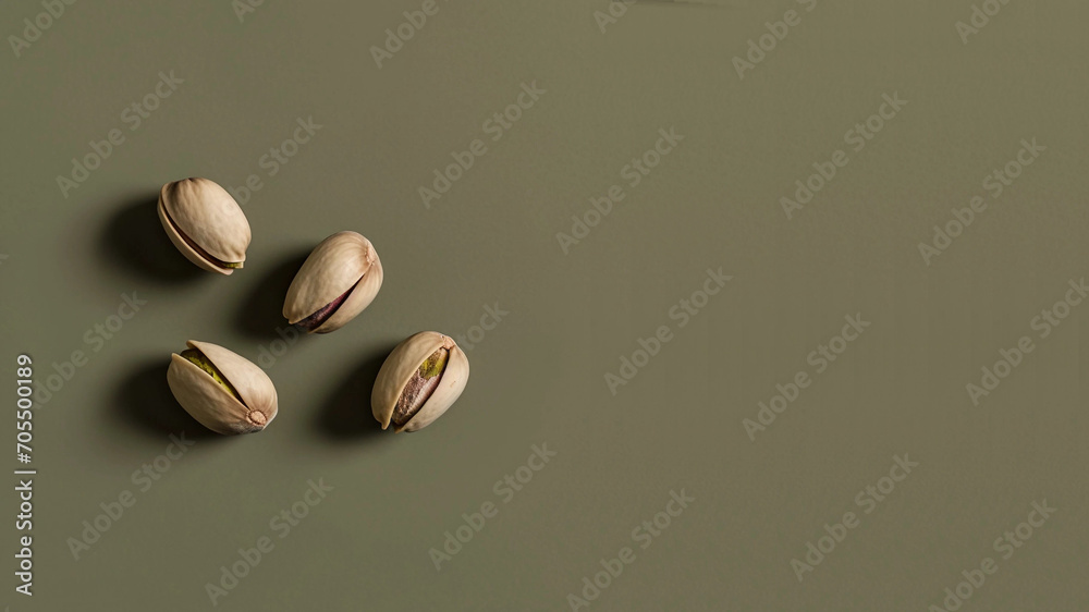 A Flat Lay of Pistachios Isolated on an Earthy Color Background With Copy Space