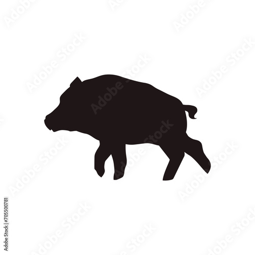 Wild boar vector black silhouette, forest animal of the tundra and taiga, nature creature, wild hog boar with tusks