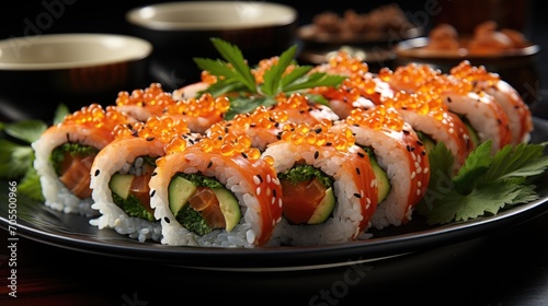 Fresh traditional Japanese sushi rolled