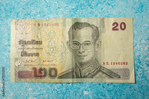 thai banknote on blue background