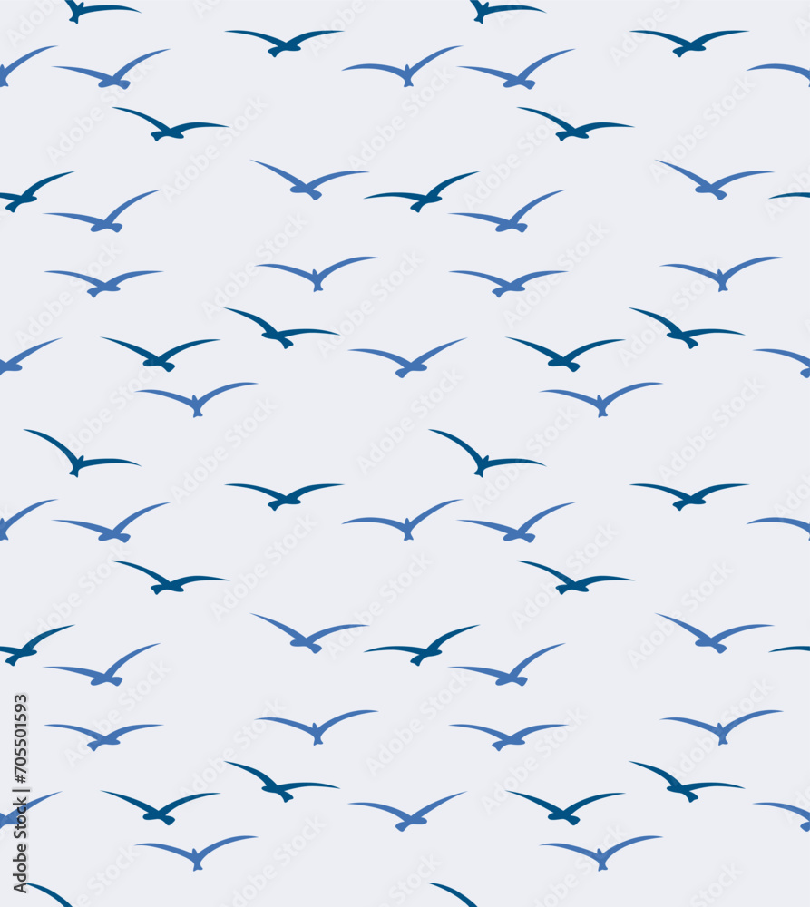 Fototapeta premium Japanese Flying Seagull Vector Seamless Pattern