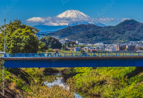 Colorful Small Bridge Mount Fuji Hiratsuka Kanagawa Japan photo