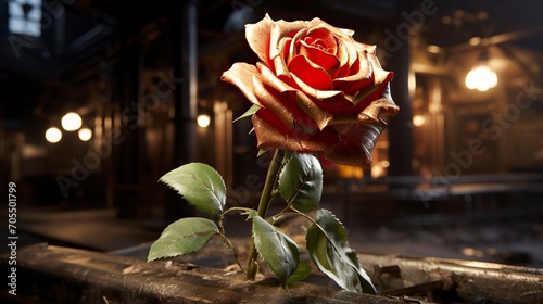   the red rose of the lovebirds is sitting near a fireplace,Valentines Day, Propose day,  Valentines Day date.  photo