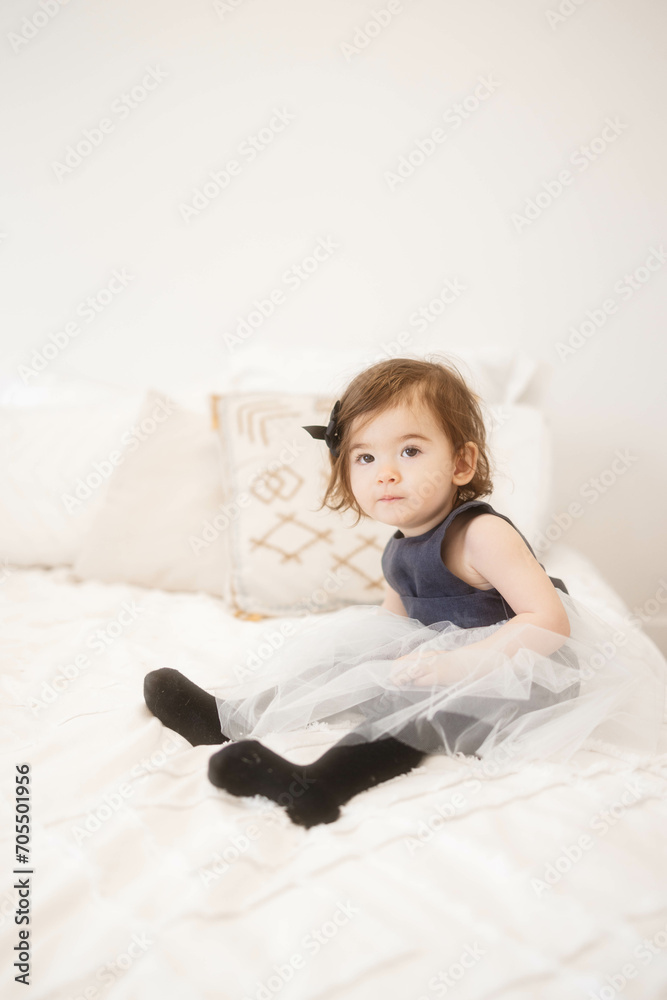 Toddler Dressed Up For Portraits in White Minimal Studio Toddler Dressed Up For Portraits in White Minimal Studio