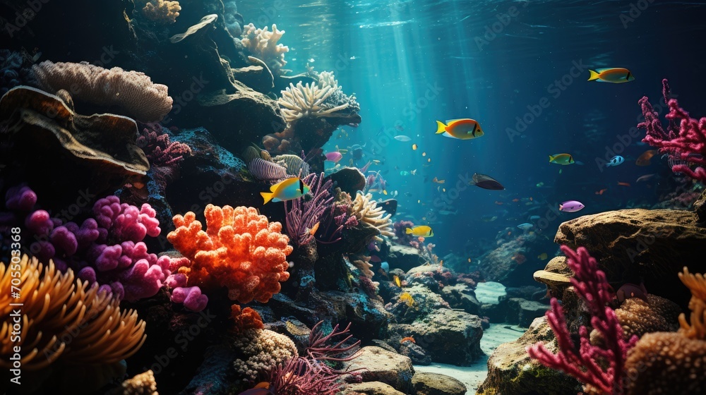 Obraz premium Amazing underwater views with coral reefs and tropical fish